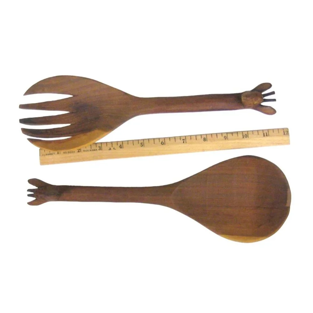 Hand Carved Wooden Giraffe Salad Spoon and Fork Serving Set of 2 CHIP